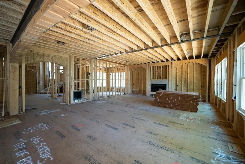 House interior stripped to the framing during renovation