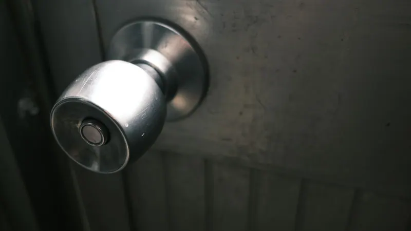 Stainless steel door knob close up