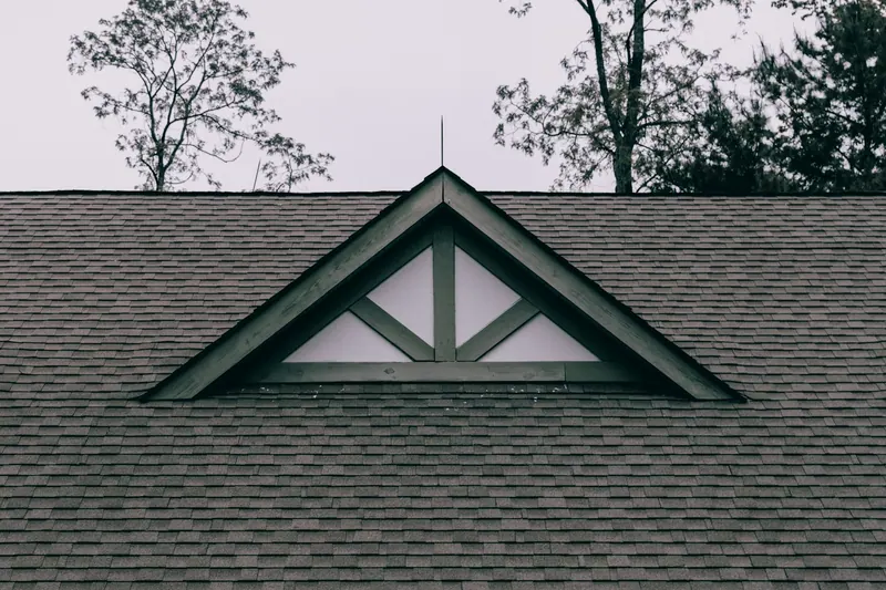 Gray asphalt shingle roof with a gable vent