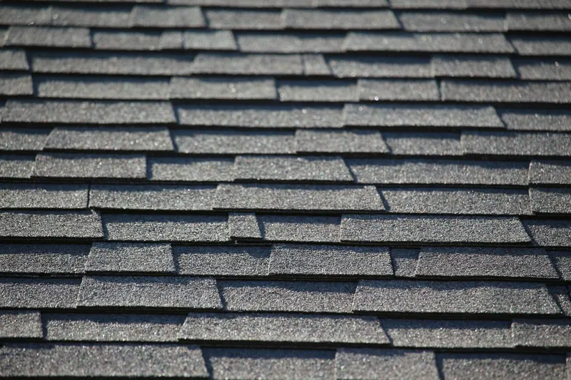 Close-up of gray architectural asphalt shingles